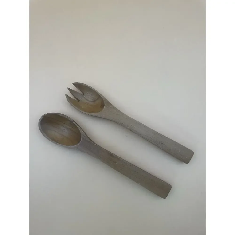 VTG MCM Salad Servers Wood Salad Serving Utensil Set Acacia Salad Spoon Fork 11”